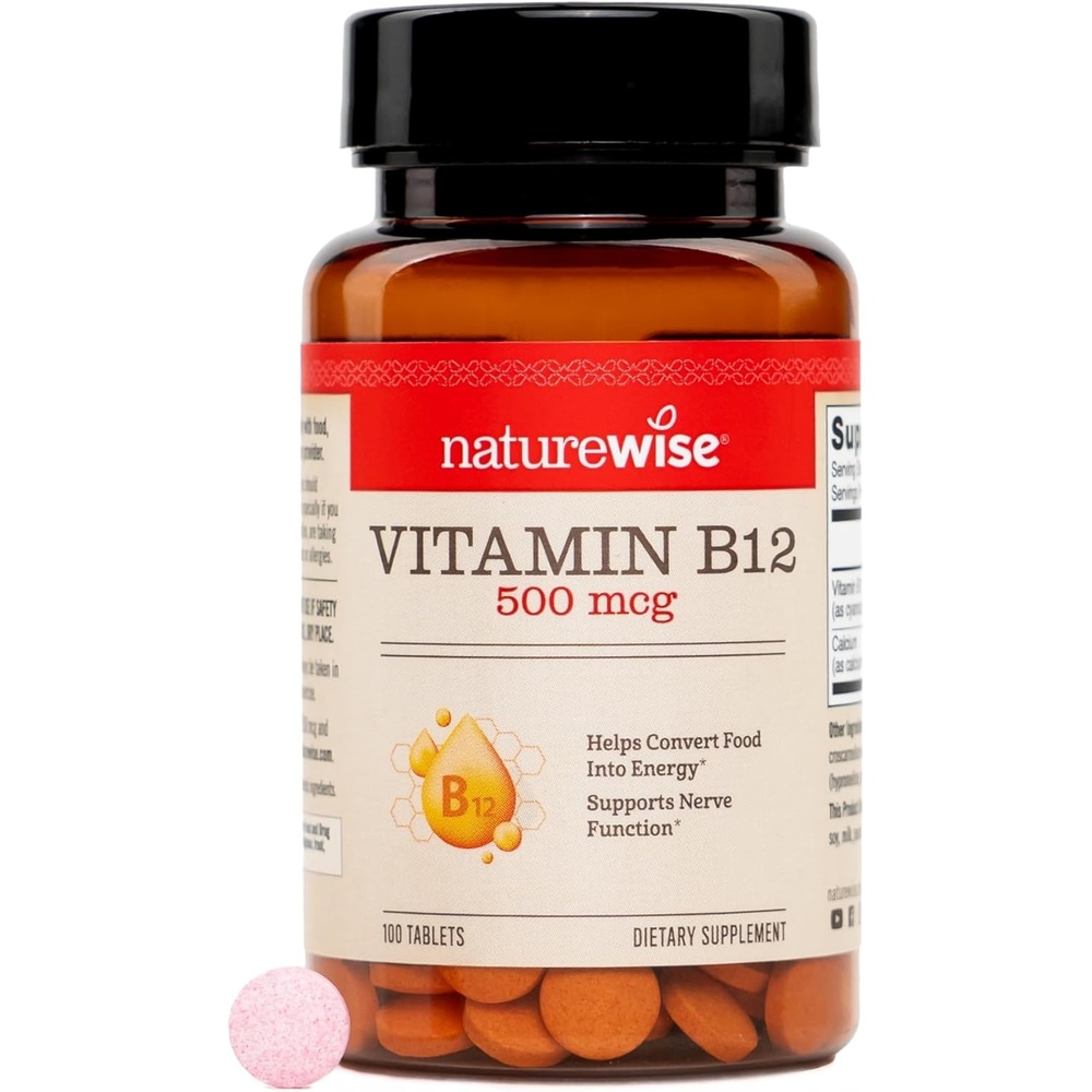 image:imageNatureWise Vitamin B12 500 mcg B12 Supplement for Energy Mental Clarity amp Nervous System Support EasytoSwallow Vegan amp NonGMO USA Manufactured 100 Tablets100Day Supply