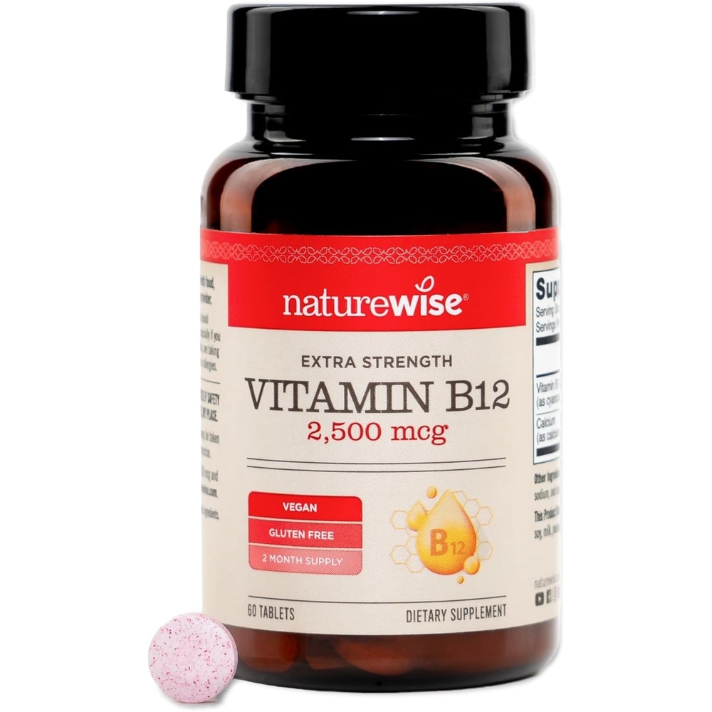 image:imageNatureWise Vitamin B12 Extra Strength 2500mcg B12 Supplement for Energy Mental Clarity amp Nervous System Support EasytoSwallow Vegan amp NonGMO USA Manufactured 60 Tablets60Day Supply