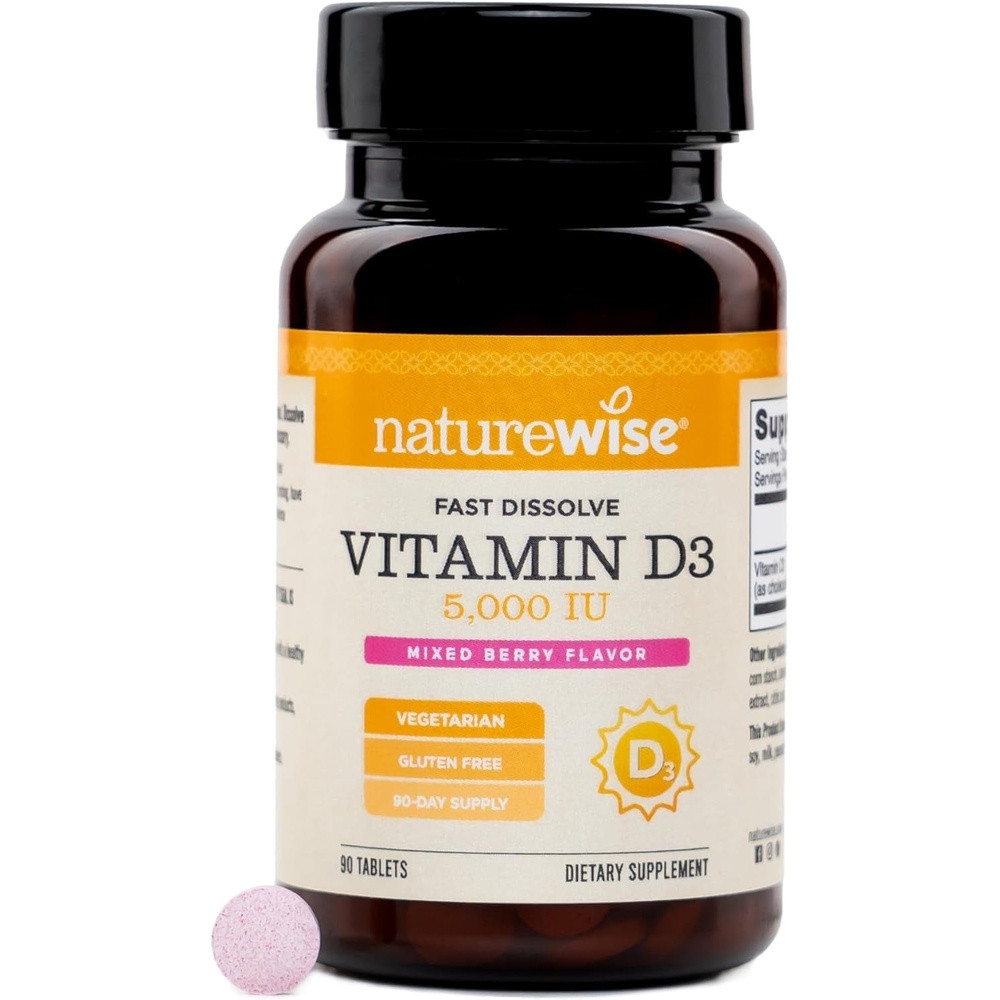 image:imageNatureWise Vitamin D3 5000 IU Sublingual Tablets Fast Dissolve D3 for Immune amp Bone Support Berry Flavor Sugar Free NonGMO Gluten Free USA Manufactured 90 Tablets 90Day Supply