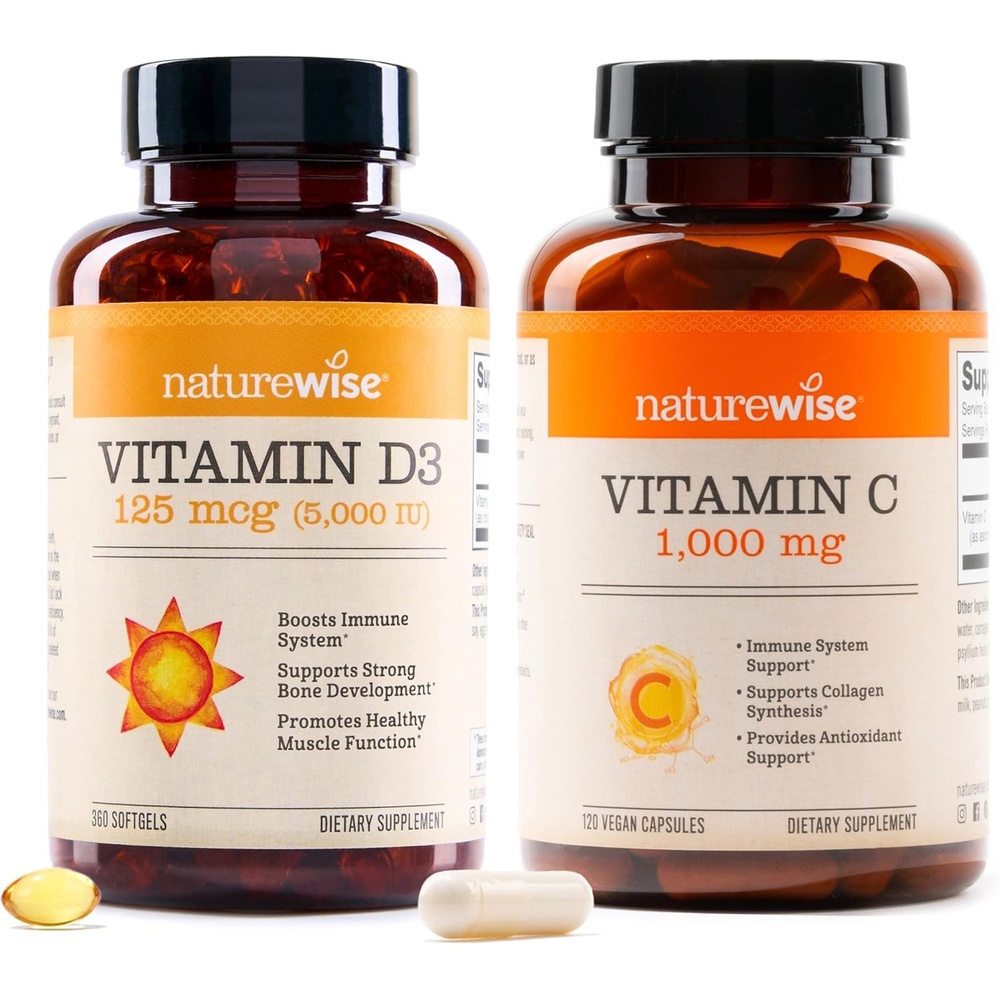 image:imageNatureWise Vitamin D3 5000IU 125mg 360 Count Vitamin C 1000mg Capsules 120 Count Bundle for Daily Immune amp Heart Health Gluten Free NonGMO Halal Gelatin