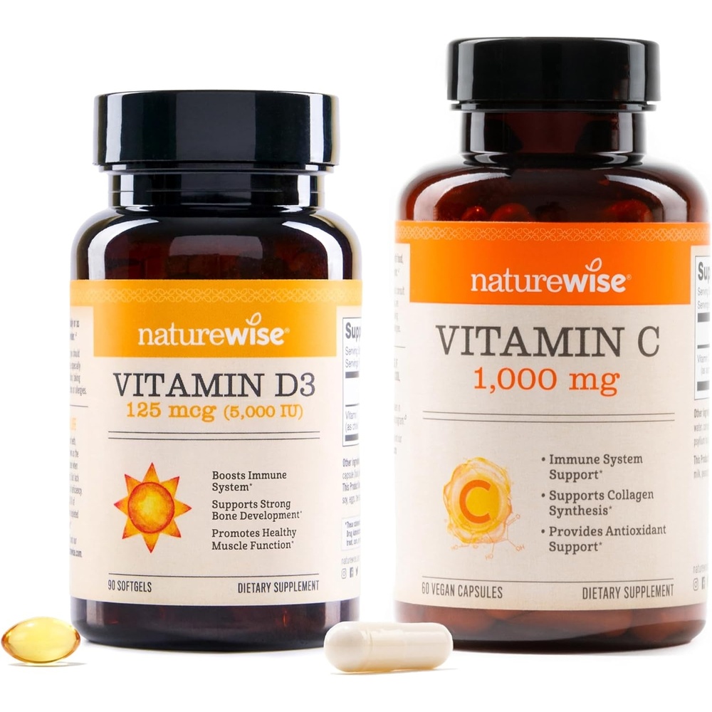 image:imageNatureWise Vitamin D3 5000IU 125mg 90 Count Extra Strength Vitamin C 1000mg Capsules 60 Count Bundle for Daily Immune Support Bone amp Heart Health Gluten Free NonGMO