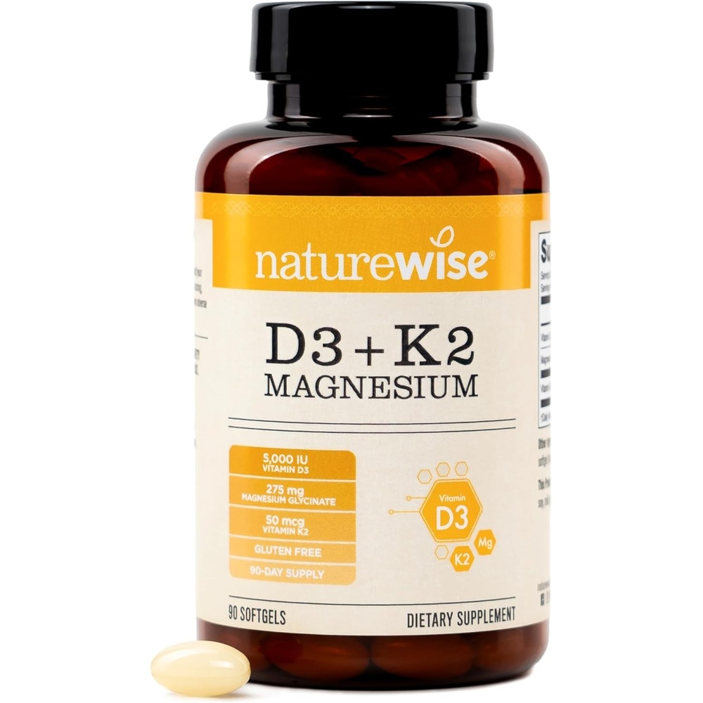 image:imageNatureWise Vitamin D3 K2 Magnesium Glycinate 275mg Extra Strength Vitamin D3 5000IU K2 50mcg High Absorption Chelated Magnesium Bone Support NonGMO USA Manufactured 90 Day Supply