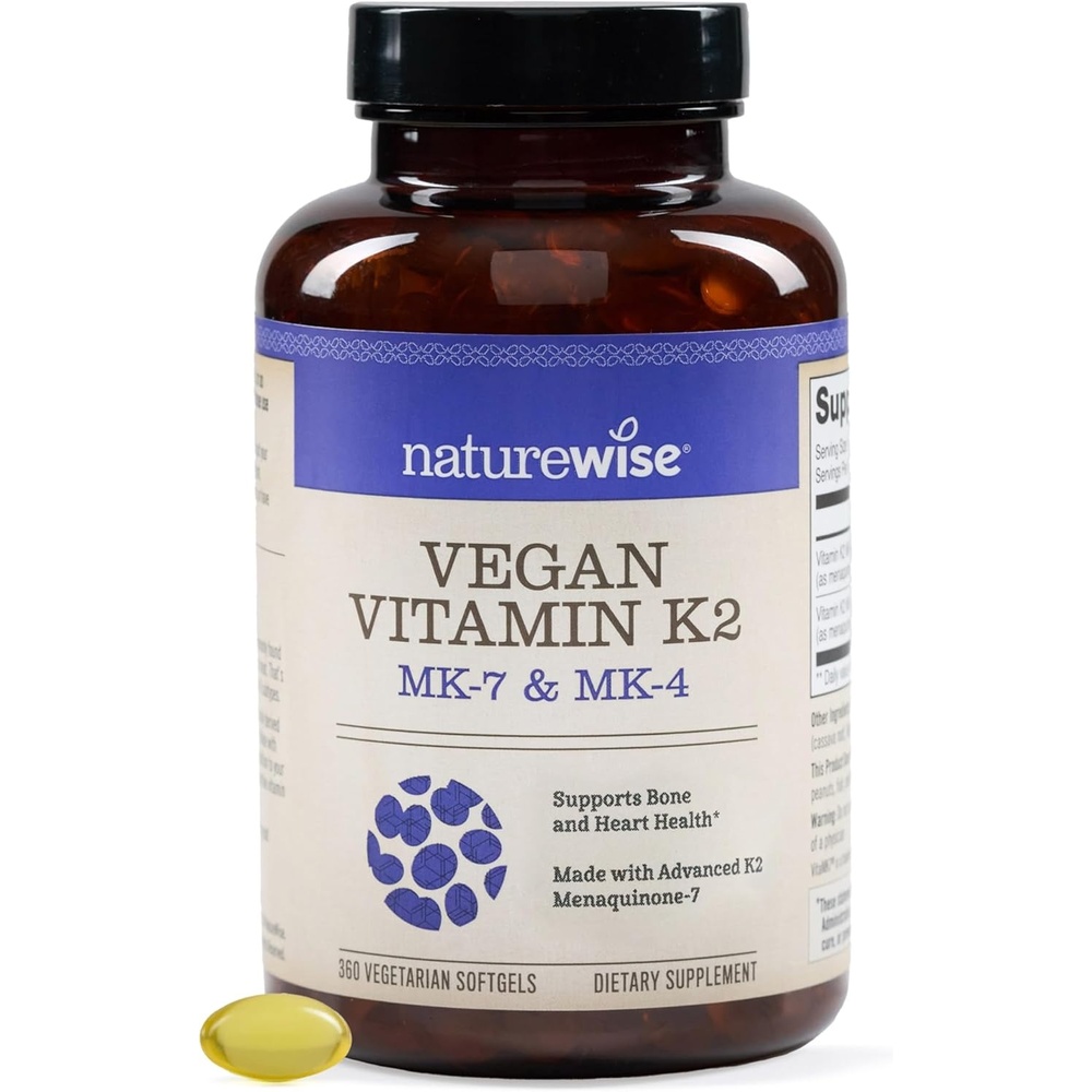 image:imageNatureWise Vitamin K2 600mcg Supplement with MK7 100mcg amp MK4 500mcg Enhanced Bioavailable Formula K Complex for Bone and Heart Health Vegan Gluten Free NonGMO 90 Softgels3Month Supply360 Count Pack of 1