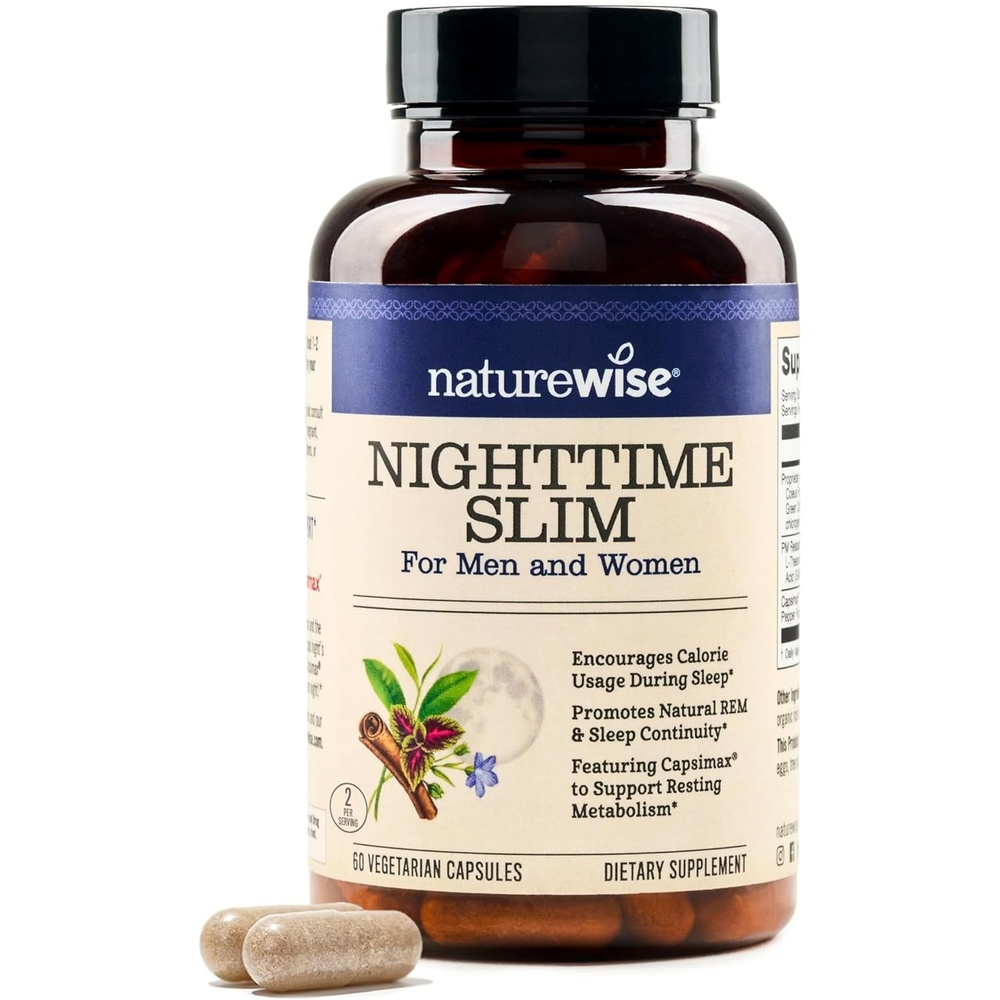 image:imageNaturewise Nighttime Fitness Support Supplement amp Natural Sleep Aid with Cayenne Extract Green Coffee Bean GABA LTheanine Vegetarian NonGMO 60 Capsules1Month Supply