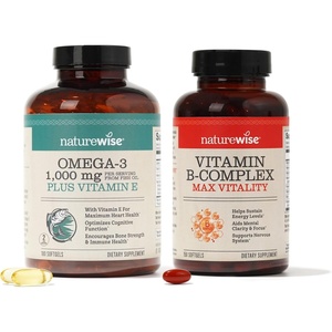 NatureWise 1000mg Omega 3 600mg EPA 400mg DHA with Vitamin E 180ct & Vitamin B Complex for Women and Men 150 Softgels[5-Month Supply]