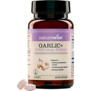 NatureWise Garlic Extract 5,500 mcg Allicin Supplement – Healthy Cholesterol & Blood Pressure Formula + Vitamins B & C – Vegan Tablets w/Enteric Coating, Non-GMO, Gluten-Free, 60 Count [30-Day Supply]