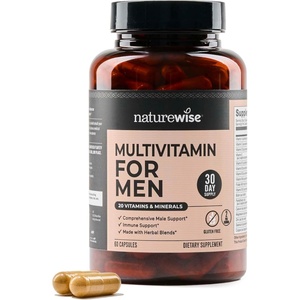 NatureWise Multivitamin for Men – Daily Male Support – Minerals & Herbs for Energy, Performance, Immunity – with Vitamin A, C, D, B-Complex – Soy & Gluten-Free, Non-GMO – 90 Capsules[45-Day Supply](Unflavored)