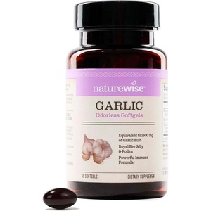 NatureWise Odorless Garlic Pills – with Royal Bee Jelly & Pollen – Herbal Supplement for Heart Health + Immune System + Antioxidants – Gluten Free, Non-GMO – 60 Softgels [2-Month Supply]