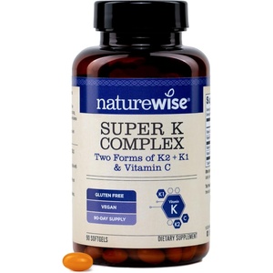 NatureWise Super K Complex – Vitamin K2 + K1 + C – Vegan K2 Vitamin Supplement for Heart + Bone Health Support – Non-GMO, Gluten Free, USA Manufactured – 90 Softgels[90 Day Supply]