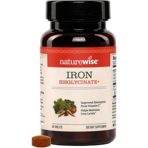 NatureWise Vegan Iron Supplement for Women & Men – Gentle on Stomach High Absorption – Coated Iron Bisglycinate Tablets + Vitamin C, Methyl B12, Folate & Organic Food Blend – 30 Tablets[30-Day Supply](Unflavored)