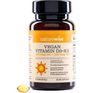 NatureWise Vegan Vitamin D3 + K2 – Natural D3 5000IU + Natural Vitamin K2 100mcg – Bone Support – High Absorption with Organic Cold-Pressed Olive Oil – Non-GMO(60 Count (Pack of 1))