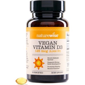 NatureWise Vegan Vitamin D3 5000iu (125 mcg) D3 from Lichen – Supports Immune, Muscle, Bone Health – High Absorption with Organic Cold-Pressed Olive Oil – Non-GMO – 60 Softgels[2-Month Supply](Unflavored)