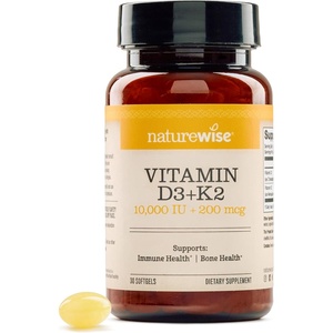 NatureWise Vitamin D3 1000IU + K2 (MK7) 100mcg with Organic Extra Virgin Coconut Oil – Supports Calcium Absorption, Bone & Immune Health – Non-GMO, Soy & Gluten-Free – 90 Softgels[3-Month Supply](10000IU)
